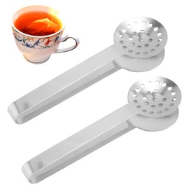 Pack of 2 Tea Bag Press, High-Quality Stainless Steel Tea Bag Press Strainers, Multi-Purpose Tea Bag Tongs, Clip Spoon for Loose Tea, Practical Accessories and Gifts for Drinkers (Silver)