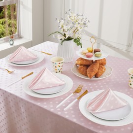 HommxJF Satin Blush Pink Napkins Set of 12，Blush Pink Polka Dots Satin Napkins Square 17 x 17 Inches for Wedding Dinner Birthday Easte Party Supplies