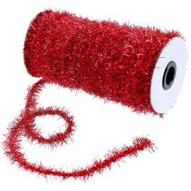 Christmas Tinsel Garland 147.6 ft Thin Glitter Tinsel Metallic Holiday Tinsel Garland Twist Tinsel Garland Decoration for Christmas Tree Birthday Party Wedding Decorations Supplies (Red)