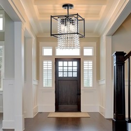 YITAHOME Crystal Square Chandeliers, Modern Adjustable Island Pendant Light Fixtures for Dining Room, Kitchen, Living Room, Entryway, UL Listed, Black