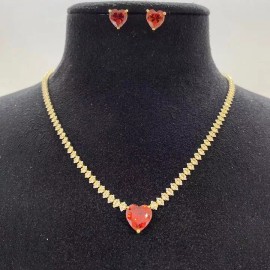 Gigi's Jeweley Ruby Heart Gold Plated Cubic Zirconia Pendant Necklace & Earrings Set.