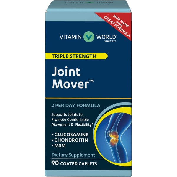 Vitamin World Triple Strength Joint Mover, Glucosamine Chondroitin with MSM Joint Support Supplement, Collagen & Boswellia Serrata Extract, Support Joint Strength, Comfort & Flexibility, 90 Caplets