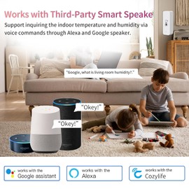 Wi-Fi Smart Thermometer Hygrometer, Digital Mini Indoor Temperature and Humidity Sensor, Room Temperature Humidity Sensor App Remote Control for Greenhouse Cellar,Compatible Alexa/Google Home