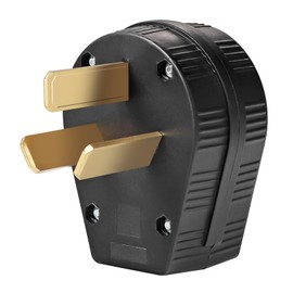 TENINYU 3-Pole, 3 Wire Dryer Plug Extension Cord Replacement Electrical Connector, NEMA 10-50P 50 Amp 125/250 Volt Angle Plug, Black