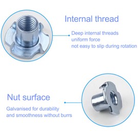 1/4"-20 T-Nuts (100 Pack), T-Nut 4 Pronged Tee Nut Zinc Plated Steel, Durable Threaded Insert Tee Nut for Wood, Rock Climbing Holds, Cabinetry,Furniture (1/4)