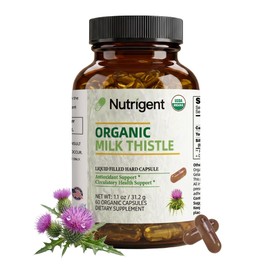 Nutrigent USDA Organic Milk Thistle Supplement, Silymarin Supplement 280 mg, Liquid Organic Capsules, Liver Health & Detox Support, Non-GMO, 60 Count