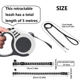 Dog Lead, 5 m Retractable Dog Lead, Extendable Dog Lead with Non-Slip Handle, Dog Lead Strap Roller Lead for Training and Walks for Small and Medium Dogs up to 15 kg (White)