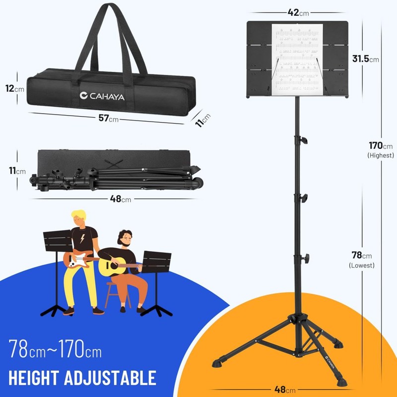 CAHAYA Sheet Music Stand Foldable: Music Stands with Tri-fold Panel