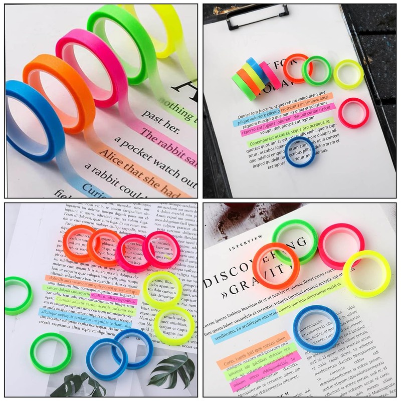 6 Rolls Highlighter Tape, Removable Neon Fluorescent Tape, Clear Marker