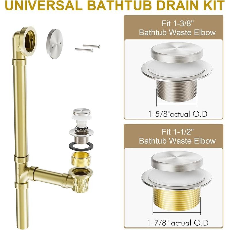 Brushed Nickel Bathtub Drain Stopper and Overflow Kit, Solid Brass
