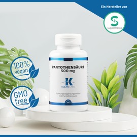 Klean Labs - Pantothensäure (Vitamin B5) 500 mg - 100 Kapseln - vegan, ohne Gentechnik, ohne unerwünschte Zusätze - zur Verringerung von Müdigkeit und Ermüdung
