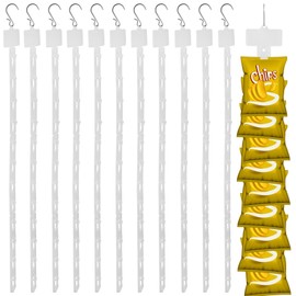 12 Pack Station Hanging Merchandise Strips with S Hooks, 12 Stations Plastic Display Strpis for Retail Display with Label Header
