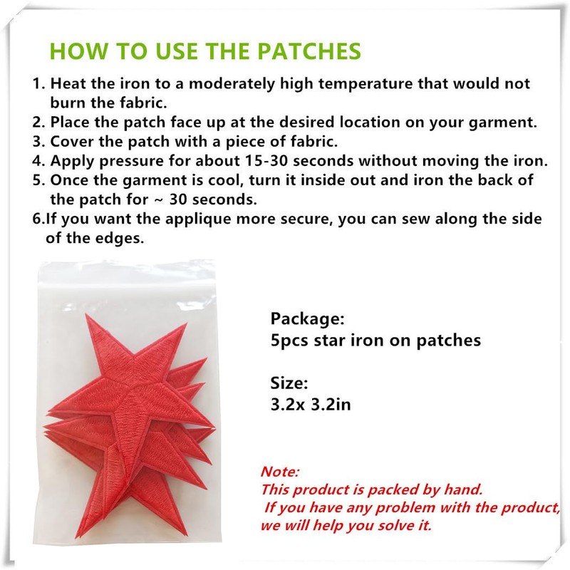 5pcs Red Star Iron on Patches, Star Patches Embroidered Applique