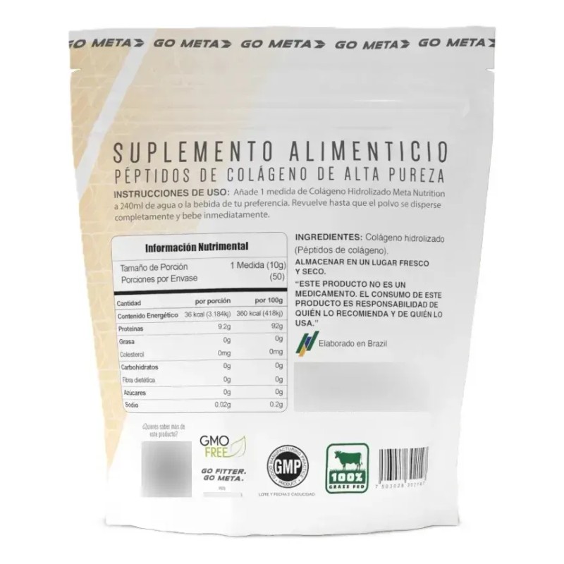 Meta Nutrition Colageno Hidrolizado 500 Gr 50 Porciones
