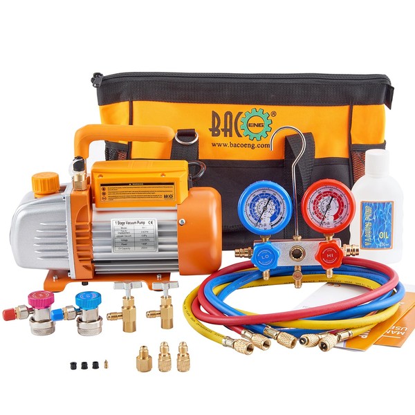 BACOENG 3.6CFM 1/4HP AC Vacuum Pump and Manifold Gauge Set