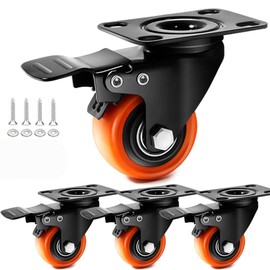 SHIMMER Caster Wheels 2" Casters Set of 4 Heavy Duty,Quiet Polyurethane Wheels,Swivel Casters 360 Degree,Locking Casters for Furniture, Cabinets, Beds, Table,Toolbox(Orange)