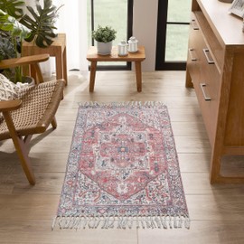 Jessica Simpson Chenille Azura Fringe Rug - Skid-Resistnat & Washable Accent Rug - 26" x 51"