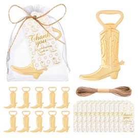 Qonmpcvu 30PCS Cowboy Boots Bottle Openers For Favors Baby Shower Bottle Opener Favors With White Organza Bags Thank You Tags For Guest Bridal Baby Shower Party Wedding Bottle Opener Gifts Supplies