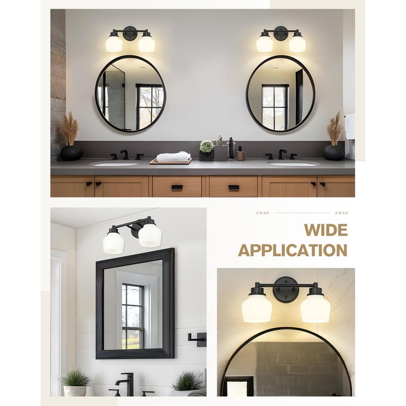 Emak 2-Light Vanity Light, Modern Farmhouse Black Bathroom Fixture Over