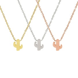 AMOR SPES 3pcs Sister Necklace for Women Best Friends Pendant Necklace Set for Mother Daughter Silver Gold Rose Gold Stainless Steel (Cactus)