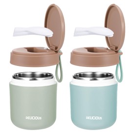 Jostift 2 Stück Edelstahl Thermobehälter für Essen Kinder mit Löffel, 430ml Vakuum Isolierte Thermobecher Essen to go Warmhaltebehälter Essen, Thermo-Essensbehälter babybrei für Kinder (grün+blau)