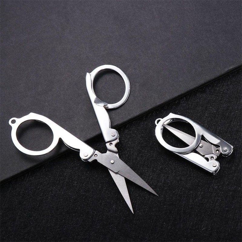 Silver Stainless Steel Folding Scissors Portable Mini Pocket Travel Scissors