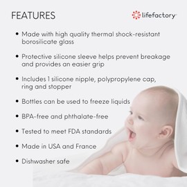 Lifefactory 9-Ounce BPA-Free Glass Baby Bottle with Protective Silicone Sleeve and Stage 2 Nipple, Grape