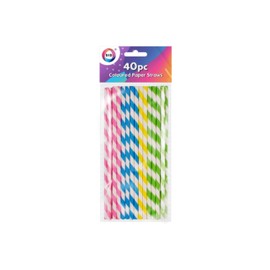 40 Coloured Paper Straws - Birthday Parties, Weddings, BBQ, Picnics