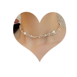 HUANMAYE Rhinestone Choker Necklace Sparkling Crystal Choker Gold Diamond Choker Short Necklace Bridal Chain Necklace Chain Jewellery for Womens and Girls Gifts (pearl choker)
