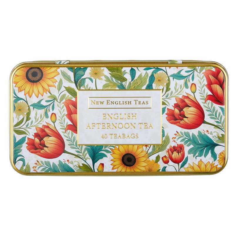 New English Teas Victorian Sunflower Tea Tin with 40 English