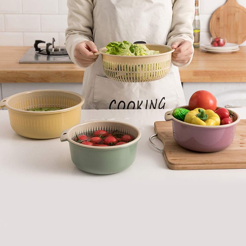 Hemoton Multifunctional Draining Basket, 2-in-1 Sink Strainers,Wash Strainer Colanders Set,Double-Layer
