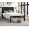 Lov4ever Metal Bed Frame with Geometric Litchi Grain Leather Headboard,