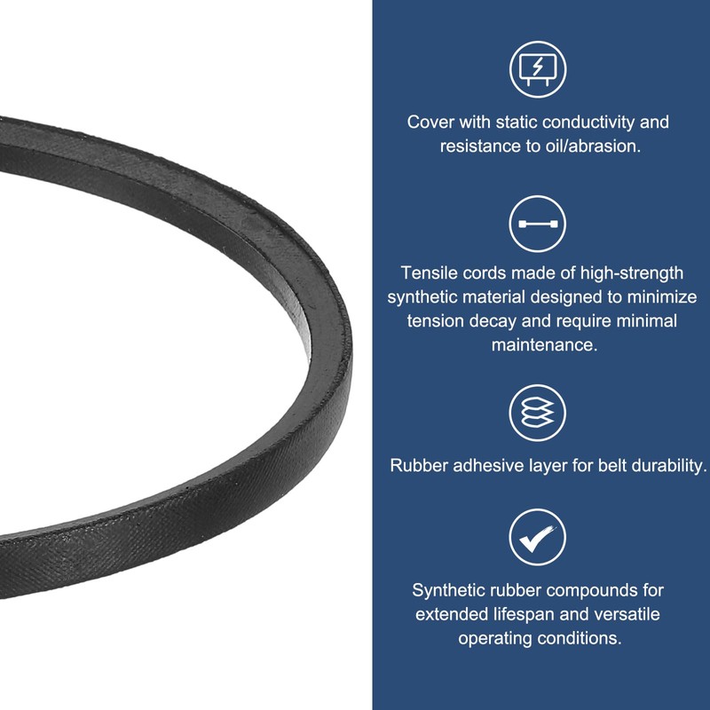 sourcing map 3L190 Classic Wrapped Rubber V-Belt, 19"(483mm) Outside Circumference,