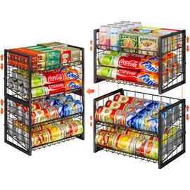 X-cosrack 2 Packs Stackable Can Rack Organizer for Pantry, 2-Tier Sturdy Adjustable Pantry Can Storage Organizer for Canned Food Can Goods, Kitchen Can Dispenser Holder for Soda Drinks Snack, Black