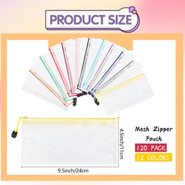 120 Pcs Mesh Zipper Bags Zipper Pencil Bags Bulk Transparent Pencil Storage Bag Multifunctional Travel Bag Cosmetic Toiletry Bag for Office Documents School Stationery Travel, 12 Colors