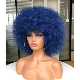 CoCrowns Afro Wigs for Black Women Short Curly Afro Wig Natural Looking Synthetic Full Wigs for Party Cosplay (Ombre Blue)