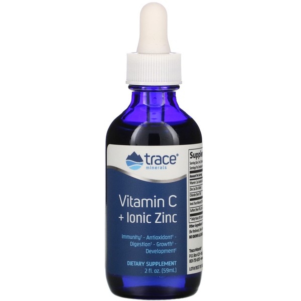 Trace Minerals | Vitamin C + Ionic Zinc | Digestion, Growth | Gluten Free, Vegan, Non GMO, Organic | Unflavored | 2oz 250mg Vitamin C, 40mg Zinc Sulfate per Serving
