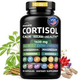 Cortisol Supplements for Women and Men, High Cortisol Reducer with 500mg Ashwagandha, Magnesium, Rhodiola, & L-Theanine-Supports Cortisol Calm, Sleep & Stress Relief–90 Ct
