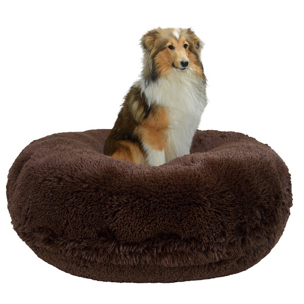 Bessie and Barnie Signature Grizzly Bear Luxury Shag Extra Plush Faux Fur Bagel Pet / Dog Bed (Multiple Sizes), L - 42"