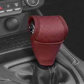 HQRNYP Leather Car Gear Shift Knob Cover, Stick Shift Cover, Anti-Slip Dust Waterproof Gear Shifter Stick Protector, Durable Car Accessories Shifter Lever Knob Protector for SUV Truck RV (Wine Red)