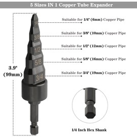 Saipor 2PCS Copper Tube Expander, 5 in1 Air Conditioner Copper Pipe Swaging Flaring Drill Bits Repair Tool 1/4 Inch Hex Shank Copper Pipe Flaring Tool (1/4'', 3/8'',1/2'',5/8'',3/4'')