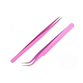 Aoshang 2PCS Stainless Steel Straight and Curved Tip Tweezers Nippers for Eyelash Extensions and Nail Art Sticker Rhinestone Eyelash Picker Acrylic Gel Nail DIY Art