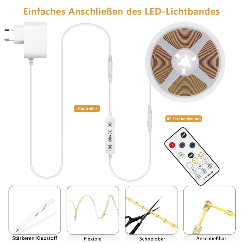 COB LED Strip 10 m Warm White, LED Strip 3000