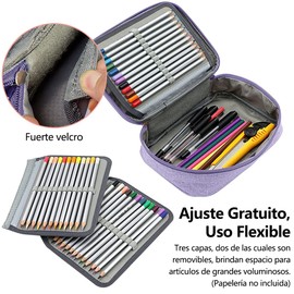 HONGHCL Bolsa Lápices - 72 Ranuras Estuche para Lapices de Gran Capacidad, Desmontable Portable Lápiz Bag, Bolsa Guarda Lápices Organizador para Uso Múltiple (Violeta)