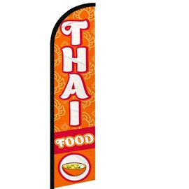 4 Less Co THAI FOOD Windless Swooper Flag Feather Banner Sign 2.5x11.5 ft Tall Large (Flag Only) rf