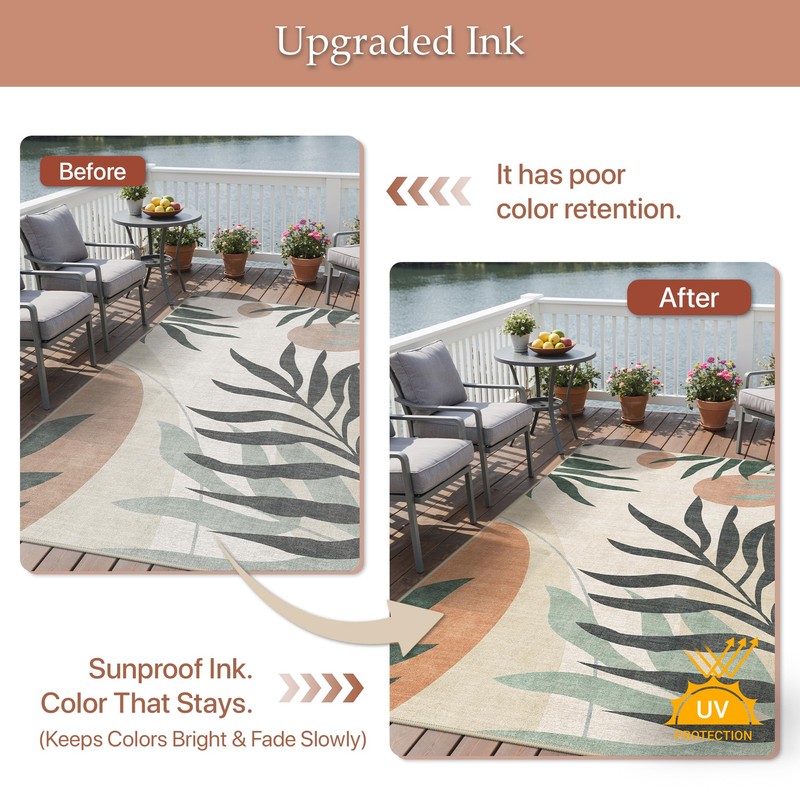 GENIMO 5x8 Outdoor Rug, Washable for Patio and Deck, Beige