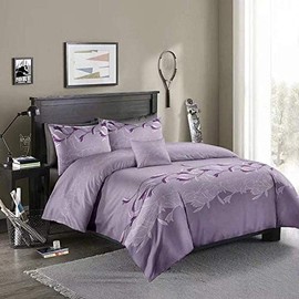 Loussiesd Purple Comforter Cover Double Size Embroidered Floral Bedding Set Jacquard Decorative 3 Pieces Vintage European Duvet Cover Set Polyester Bedspread Cover with 2 Pillowcase Microfiber Zipper