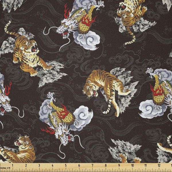 Lunarable Dragon Fabric by The Yard, Ferocious Fantasy Dragon and