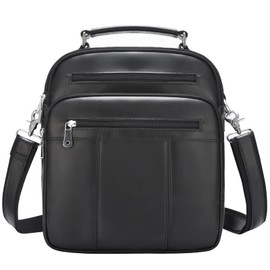 Jack&Chris Leather Man Purse Shoulder Bag,Small Mens Crossbody Messenger Bags for Work,Men Satchel Handbag,Black