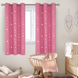 BGment Pink Curtains for Girls Bedroom, Star and Moon Blackout Curtains for Kids Babys Room 63 Inch Long, Thermal Insulated Room Darkening Window Drapes with Grommet for Nursery, 2 Panels, 42 Wide
